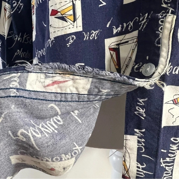 Jennifer Moore Button Up Shirt Large Novelty Boat Print Nautical Sailing Beach - Picture 7 of 9